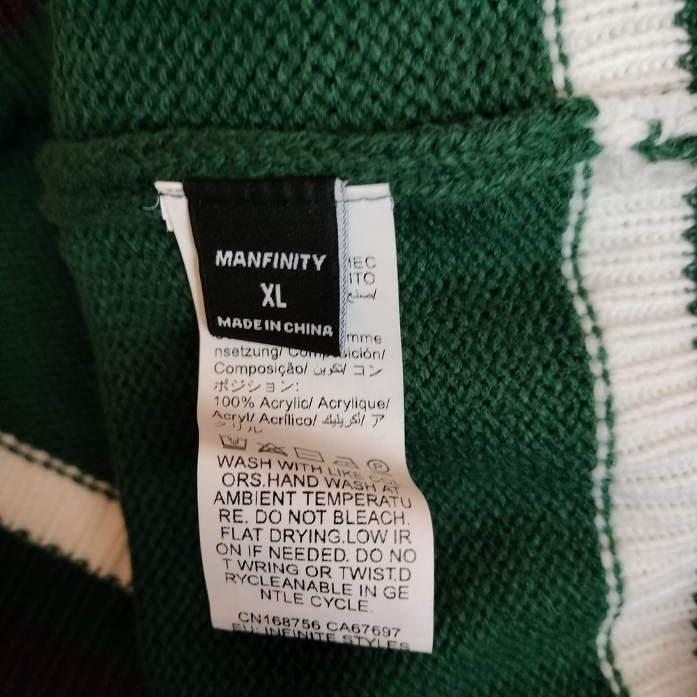 Manfinity Dark Green Varsity Patch Cardigan Letterman Knit Sweater Y2K XL - Picture 6 of 6